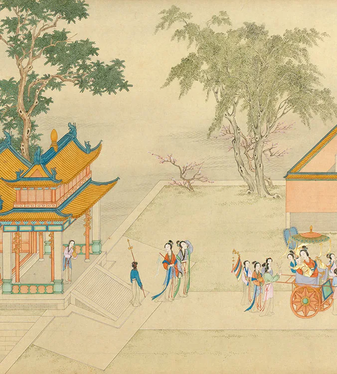 丁观鹏《仿仇英汉宫春晓图》卷_06