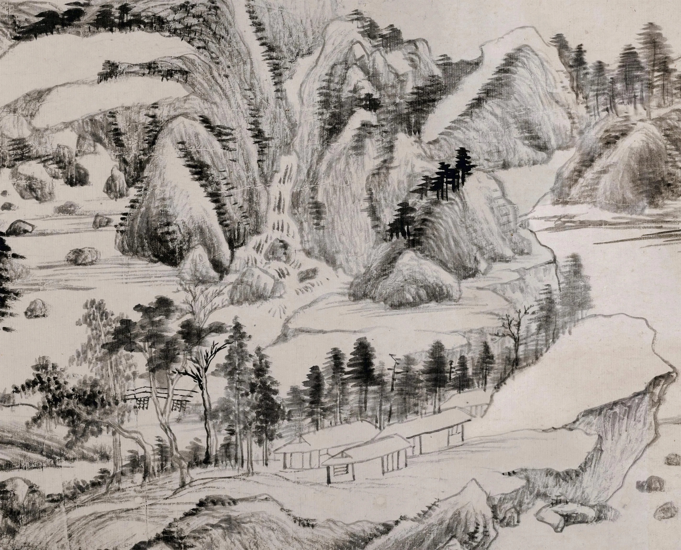 董其昌水墨山水画《荆溪招隐图》局部高清图片