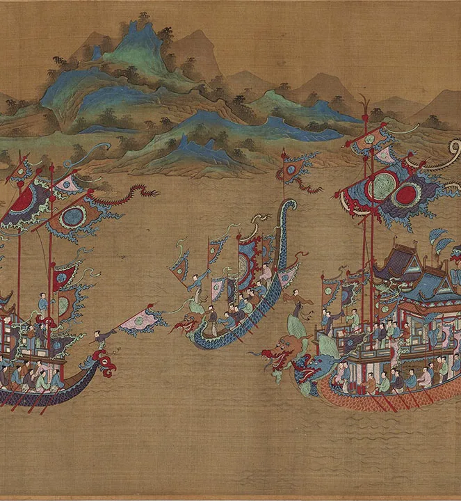 传宋赵伯驹青绿山水楼阁《上苑春游图》卷_16