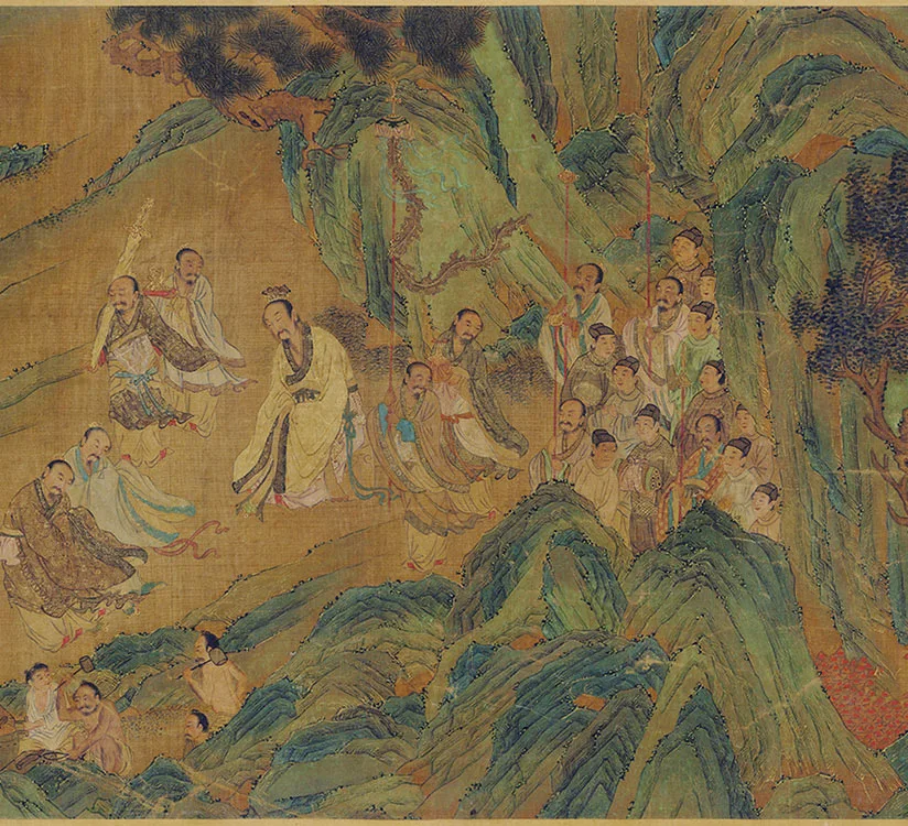 传赵伯驹青绿山水人物画《禹王治水图》卷_11