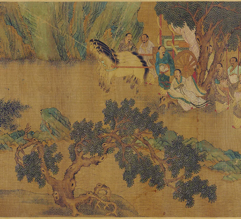 传赵伯驹青绿山水人物画《禹王治水图》卷_13