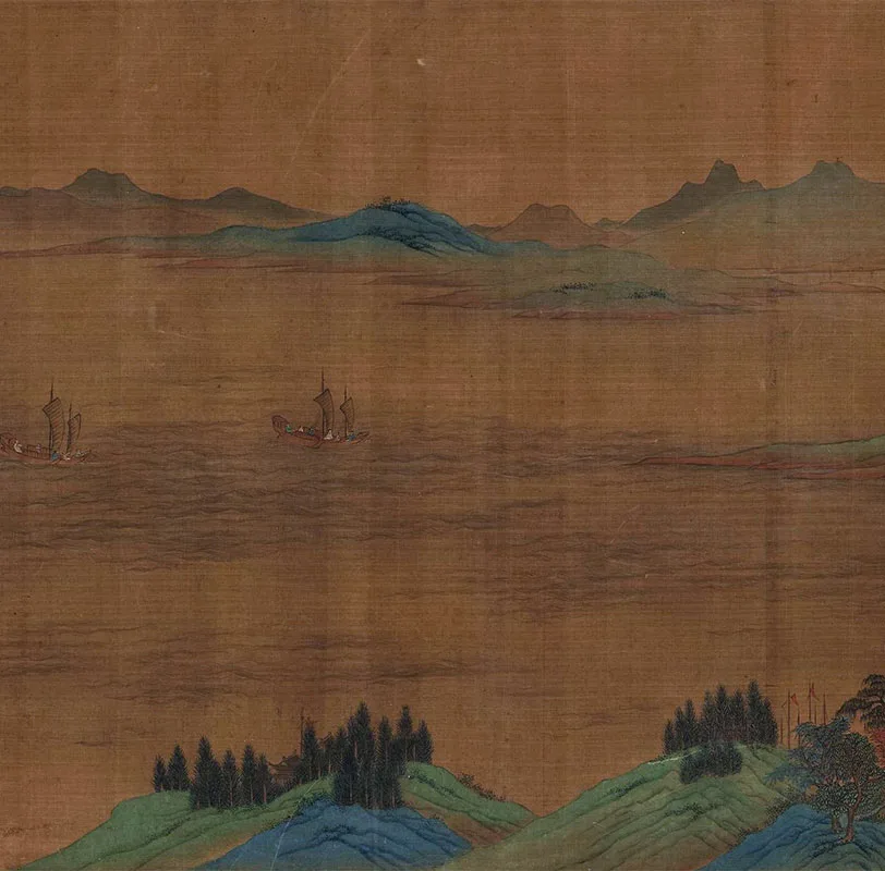 传宋赵伯驹青绿山水《秋山无尽图》卷_05