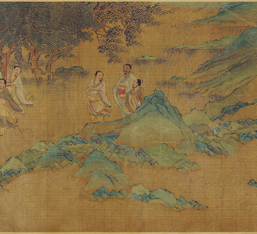 传赵伯驹青绿山水人物画《禹王治水图》卷_14