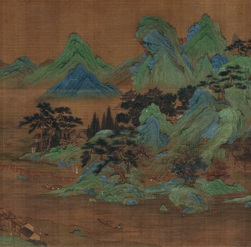 传宋赵伯驹青绿山水《秋山无尽图》卷_08