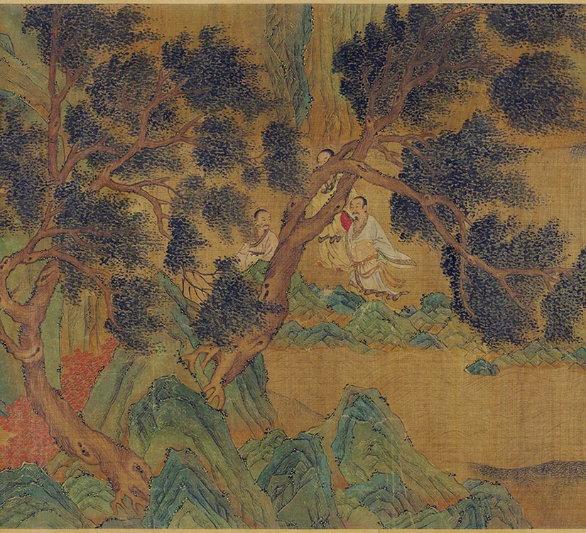 传赵伯驹青绿山水人物画《禹王治水图》卷_12