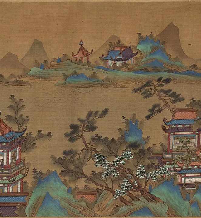 传宋赵伯驹青绿山水楼阁《上苑春游图》卷_25