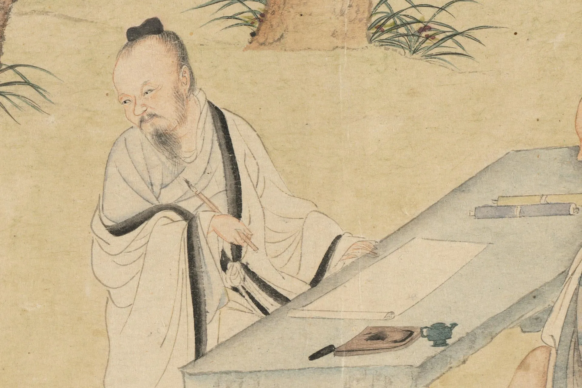 文征明、仇英《写经换茶图》合卷- 国画作品高清大图下载- 集古作网