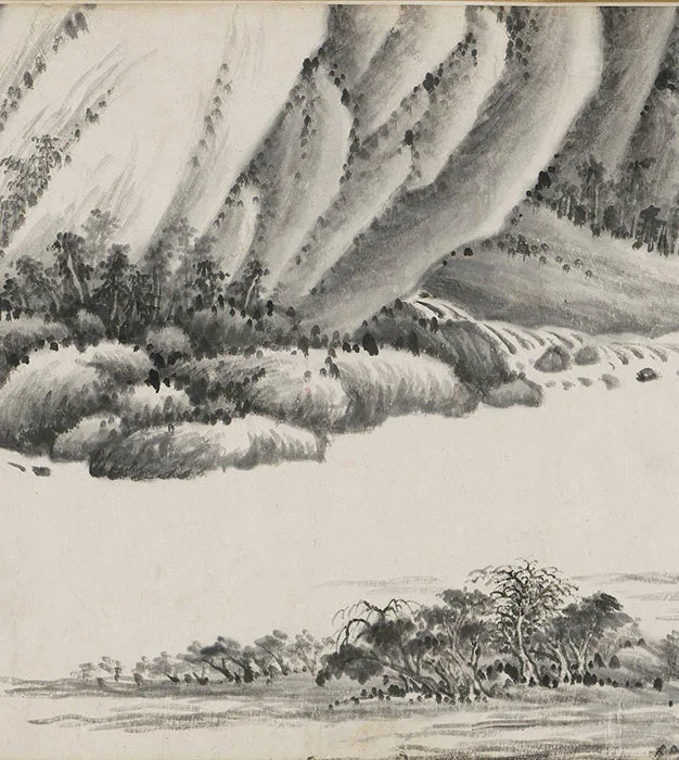 王鉴水墨山水画《仿董源溪山图》卷_03