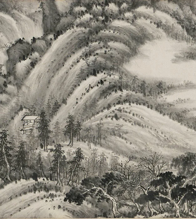 王鉴水墨山水画《仿董源溪山图》卷_13