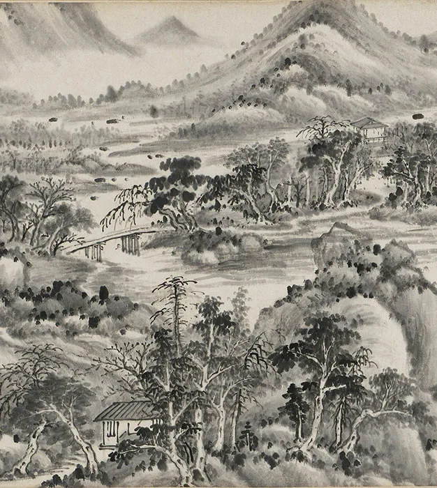 王鉴水墨山水画《仿董源溪山图》卷_08