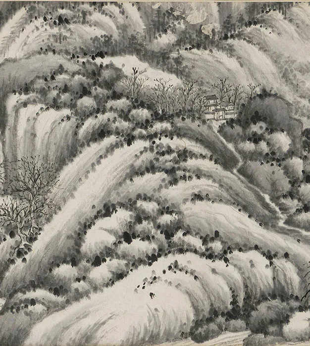 王鉴水墨山水画《仿董源溪山图》卷_07