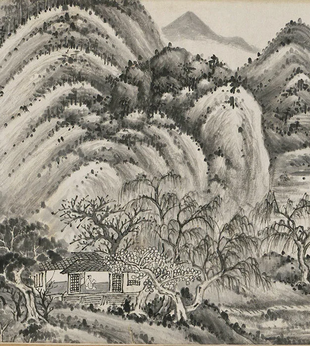 王鉴水墨山水画《仿董源溪山图》卷_16