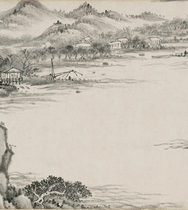 王鉴水墨山水画《仿董源溪山图》卷_09