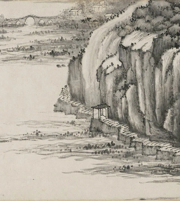 王鉴水墨山水画《仿董源溪山图》卷_10