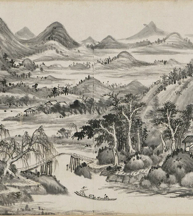 王鉴水墨山水画《仿董源溪山图》卷_17