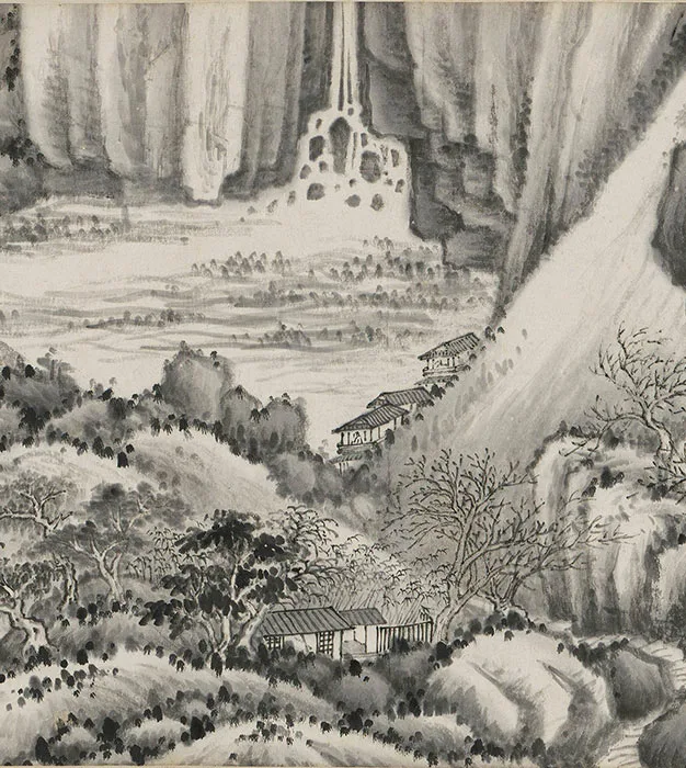 王鉴水墨山水画《仿董源溪山图》卷_06