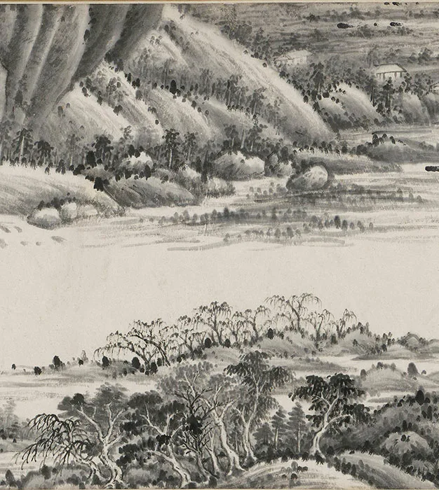 王鉴水墨山水画《仿董源溪山图》卷_04