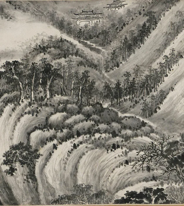 王鉴水墨山水画《仿董源溪山图》卷_15