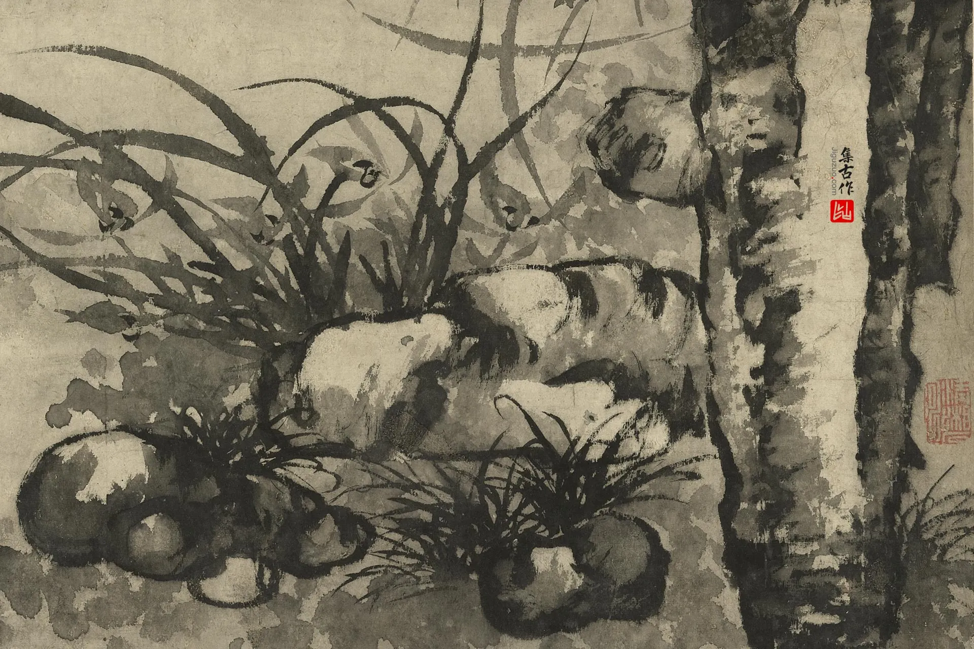 石涛水墨画《兰竹图》卷- 国画作品高清大图下载- 集古作网
