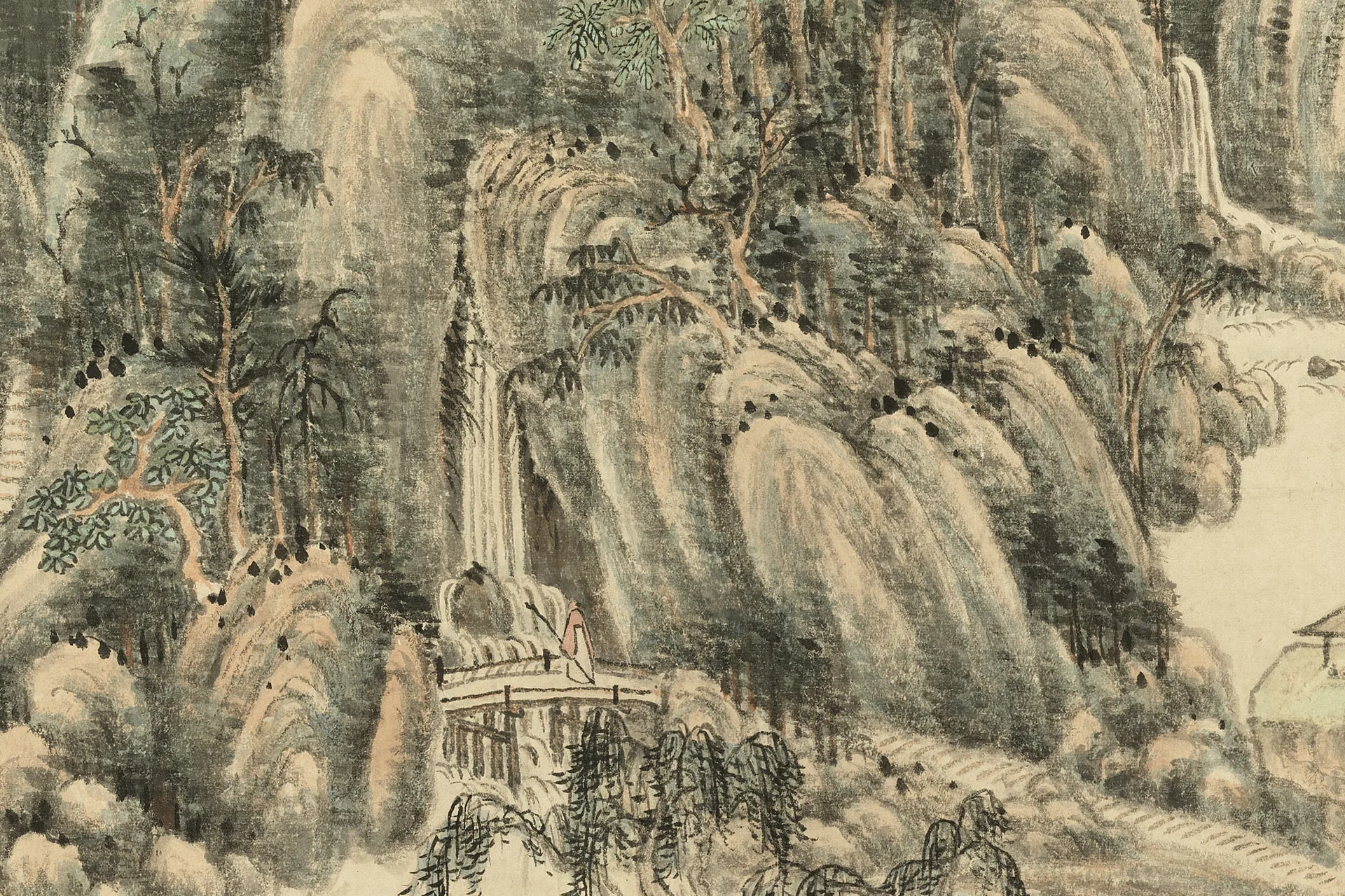 中国古美術『王原祁款 山水画』宣紙 三尺中堂画 表装済 卷物 水墨画 旧蔵 模写 王原祁山水画《夏山新霁图》卷- 国画作品高清大图下载- 集古作网