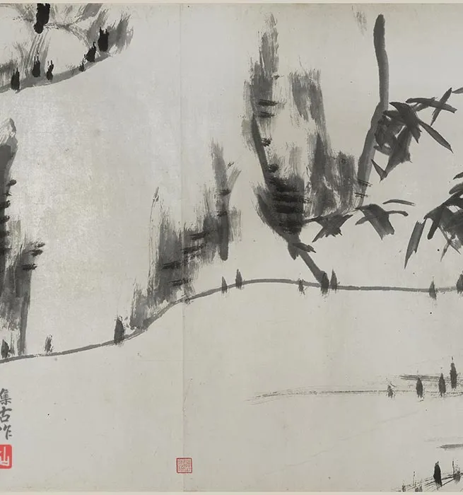 八大山人朱耷写意水墨《河上花图卷》_09