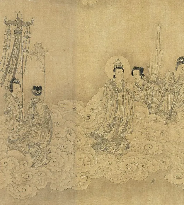 郑重白描佛道人物画《摩利支天图》卷_06