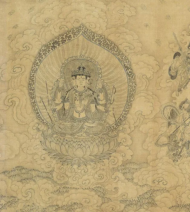 郑重白描佛道人物画《摩利支天图》卷_11