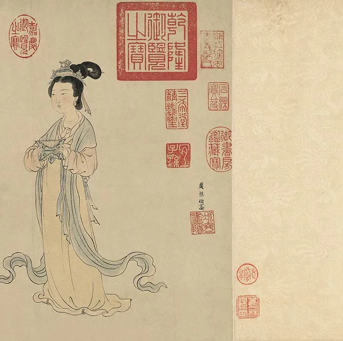 周朗仕女人物画《杜秋图》康里巎巎行书《书杜秋娘诗》_09