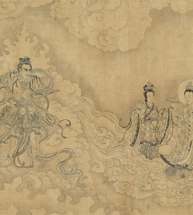 郑重白描佛道人物画《摩利支天图》卷_03