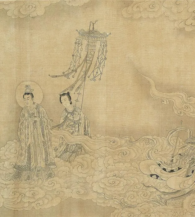 郑重白描佛道人物画《摩利支天图》卷_08