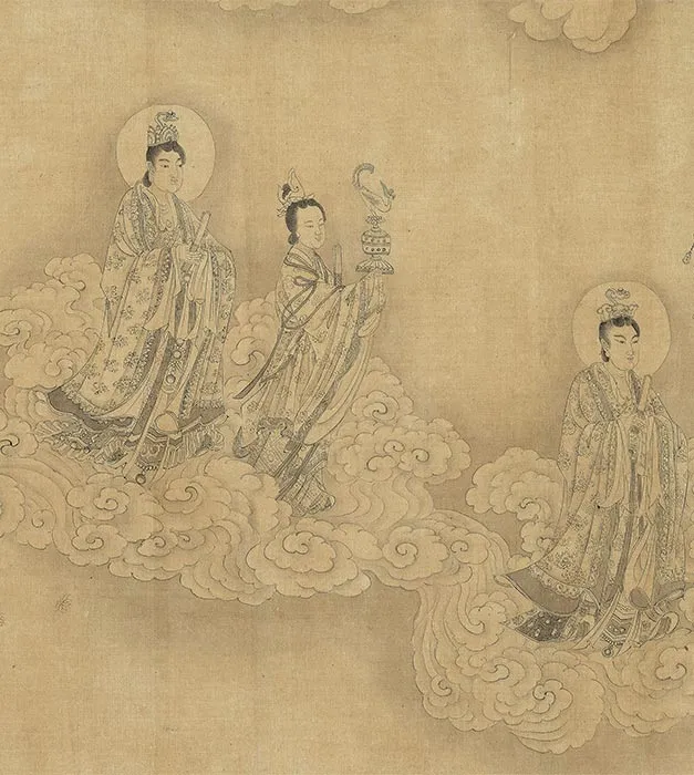 郑重白描佛道人物画《摩利支天图》卷_05