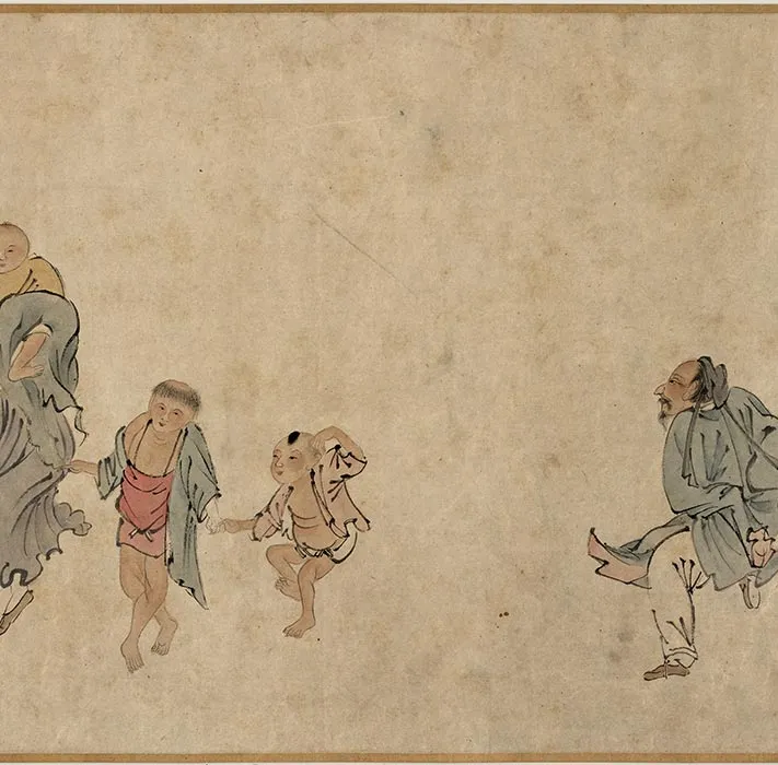 传梁楷人物画《尧民击壤图》卷_05