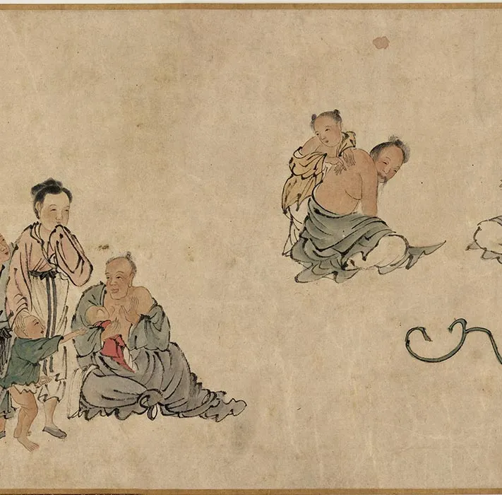 传梁楷人物画《尧民击壤图》卷_02