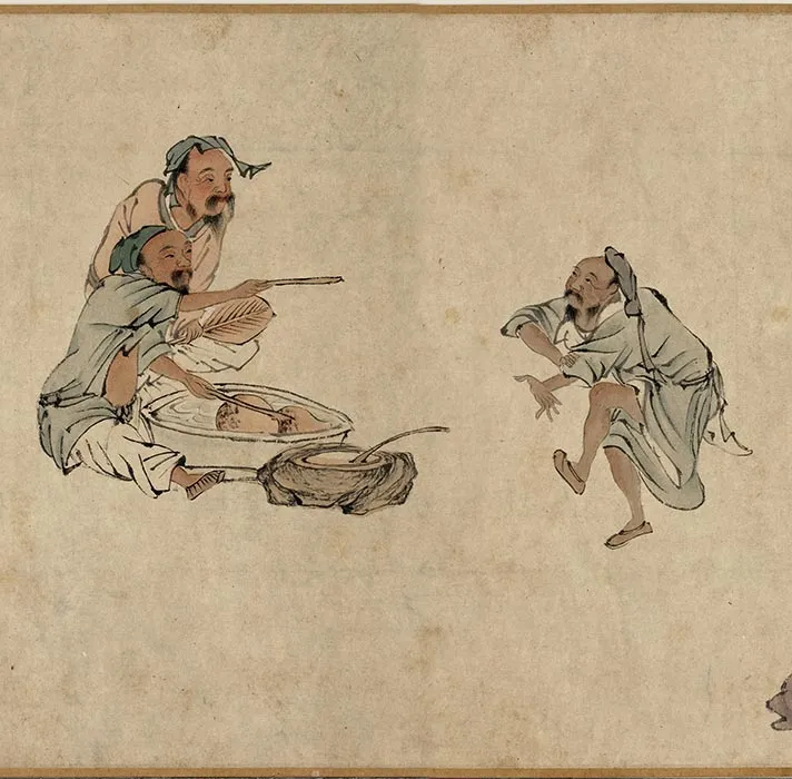 传梁楷人物画《尧民击壤图》卷_08