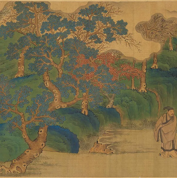 传刘松年青绿山水人物画《山亭高会图》卷_09