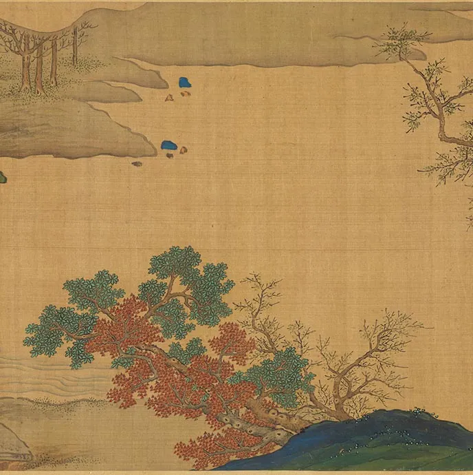 传刘松年青绿山水人物画《山亭高会图》卷_11