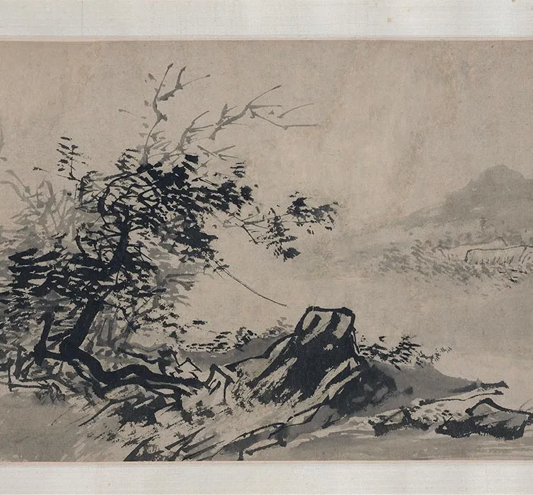 传夏圭水墨山水画《秋江渔乐图》卷_07