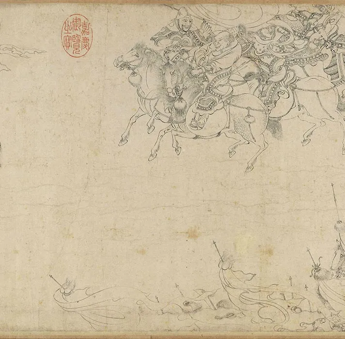 李公麟白描画《免胄图》卷_08