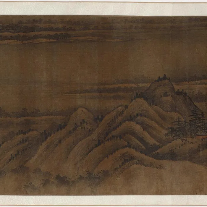 传董源山水画《溪谷村居图》卷_06