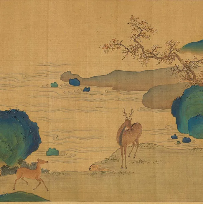 传刘松年青绿山水人物画《山亭高会图》卷_06