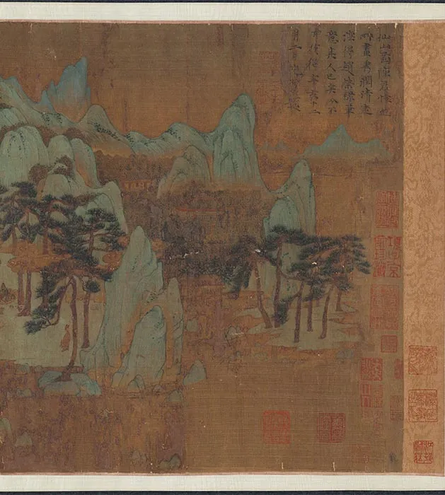 陈汝言青绿山水《仙山楼阁图》卷_08