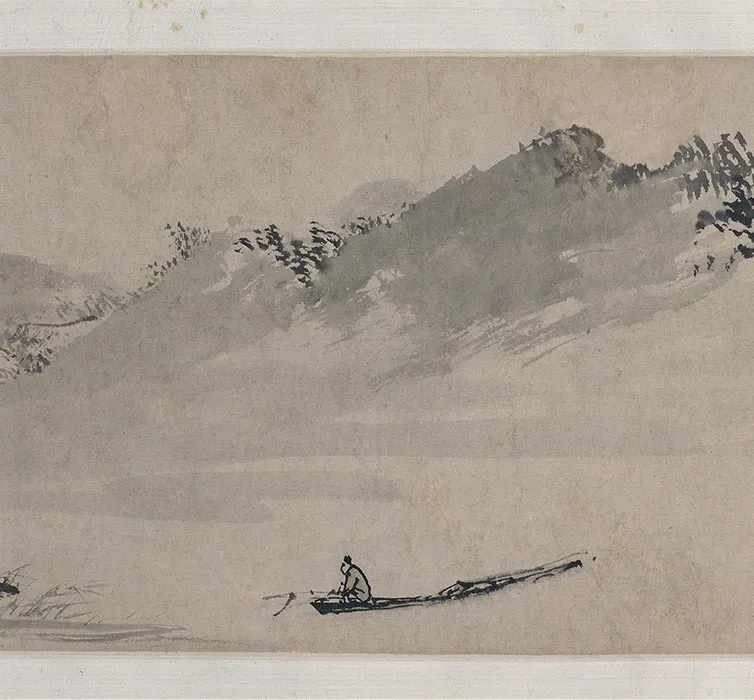 传夏圭水墨山水画《秋江渔乐图》卷_08