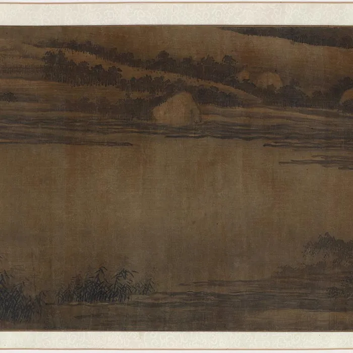 传董源山水画《溪谷村居图》卷_04
