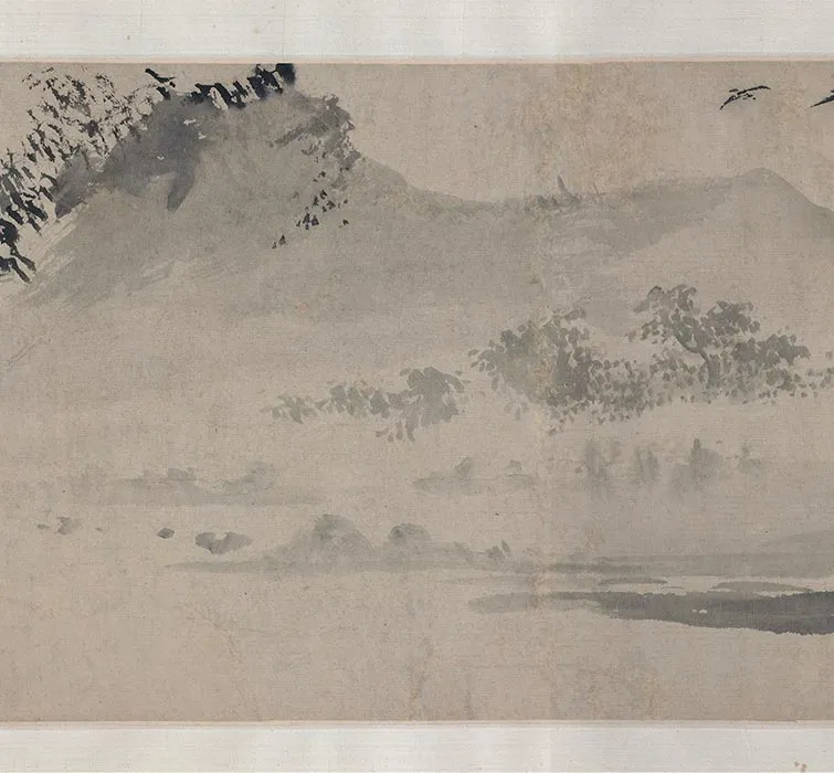 传夏圭水墨山水画《秋江渔乐图》卷_09