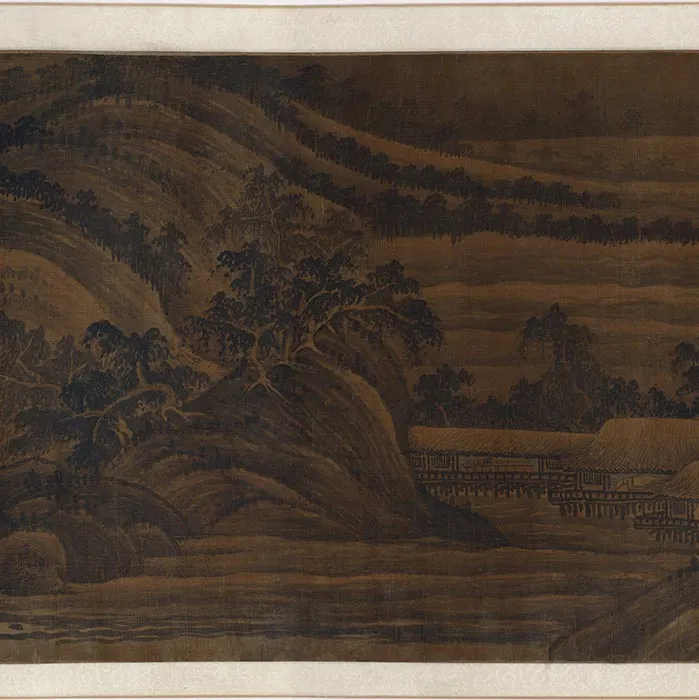 传董源山水画《溪谷村居图》卷_14