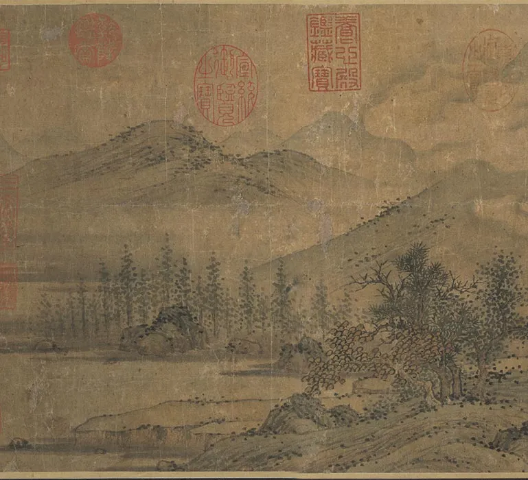 陈汝言山水画《乔木山庄图》卷_08