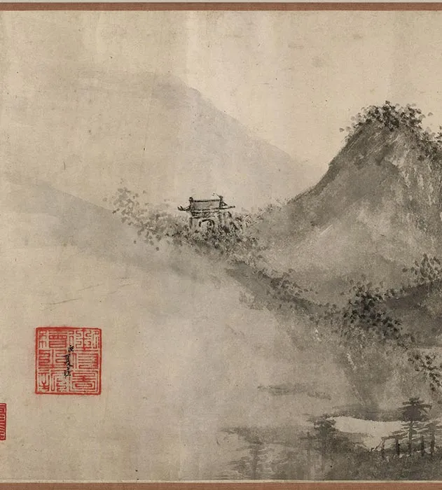 传夏圭水墨山水《晴江归棹图》卷_06