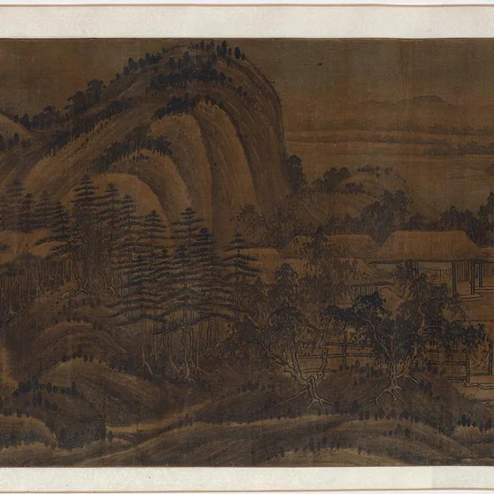 传董源山水画《溪谷村居图》卷_09