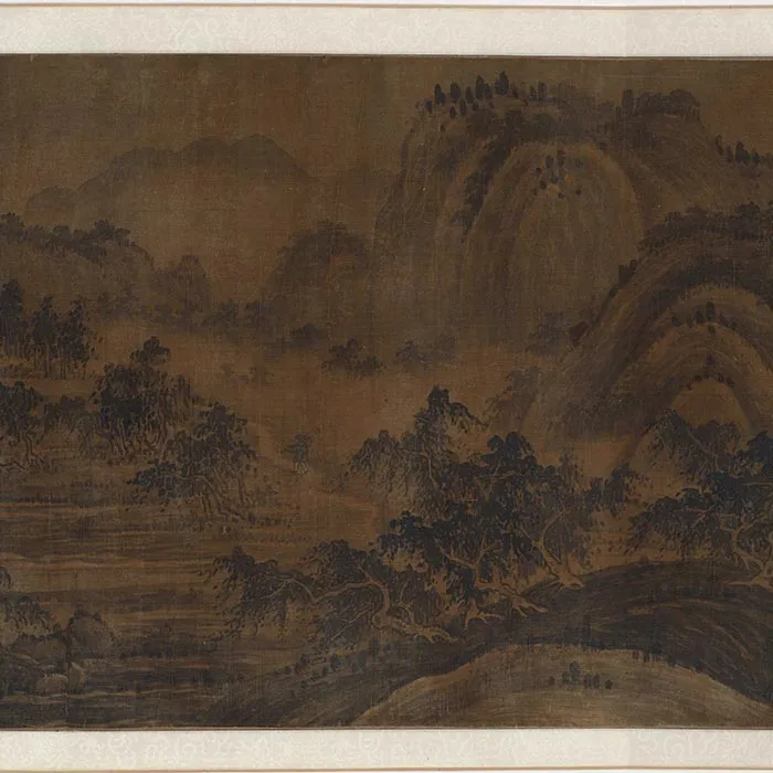 传董源山水画《溪谷村居图》卷_12