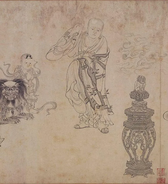传李公麟白描画《维摩演教图》卷_11